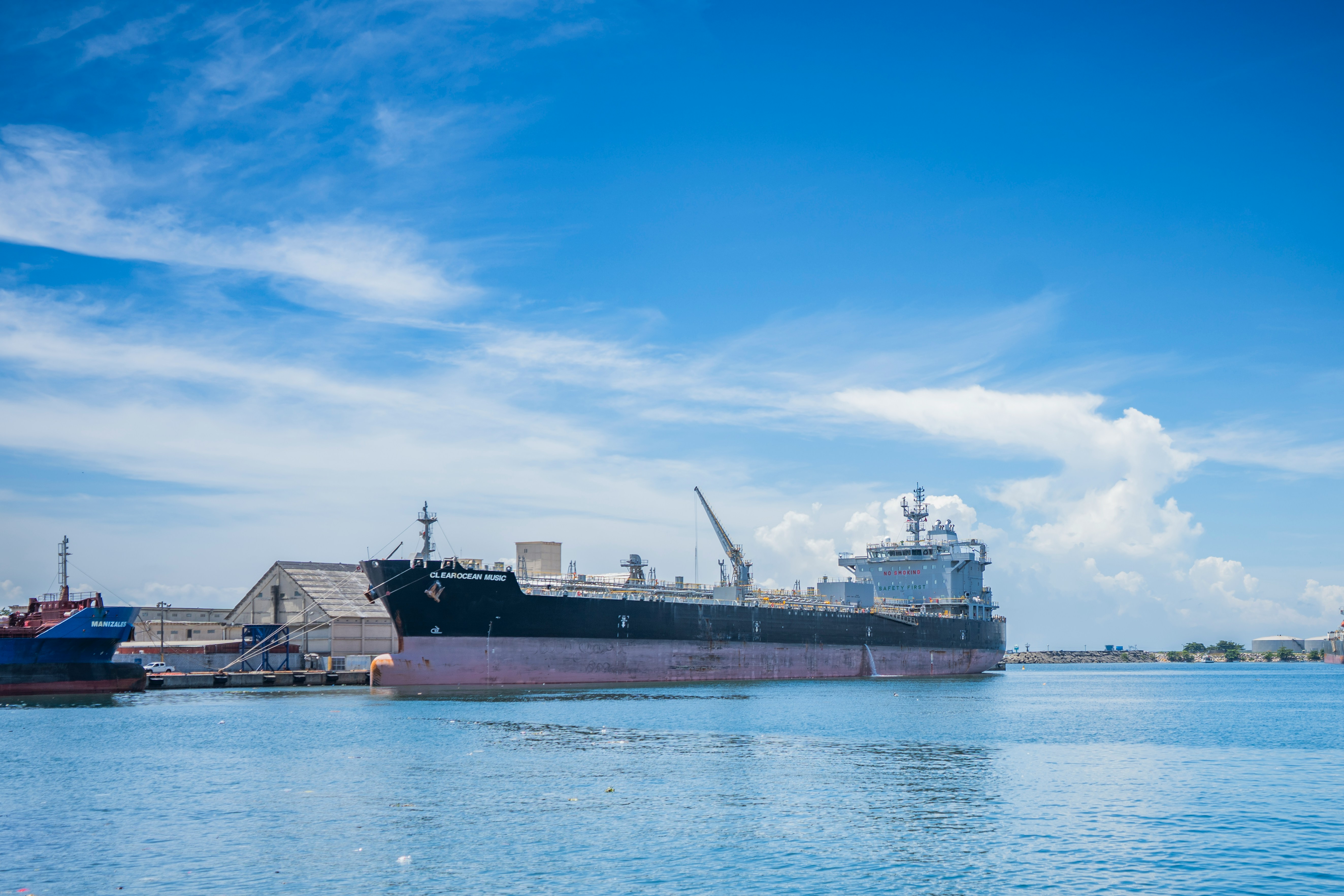 Cargo vessel alongside Rotterdam berth